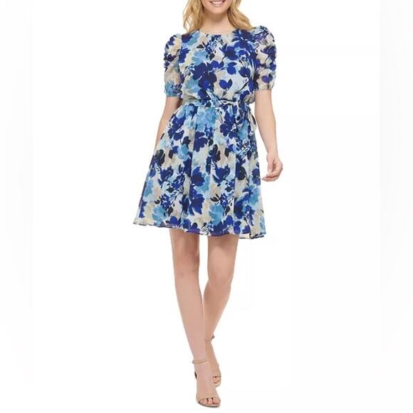 JESSICA HOWARD Women's Floral Chiffon Fit & Flare Dress Petite Sz 14P - Picture 1 of 8